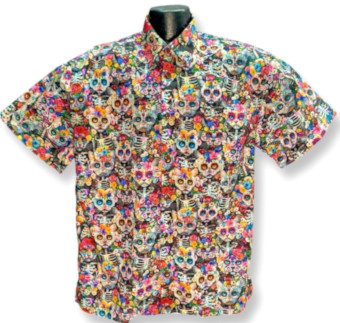 Day of the Dead Hawaiian Shirt- Black- Made in USA- Cotton